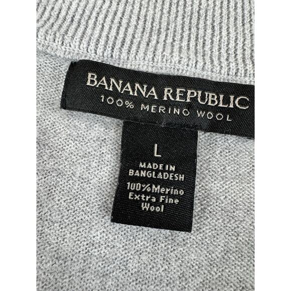 Banana Republic Men’s Merino Wool Half Zip Sweater L Heather Gray Luxury Preppy - Picture 2 of 10